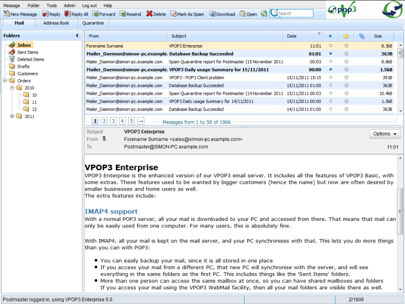 Mail tab - VPOP3 Version 5 Webmail